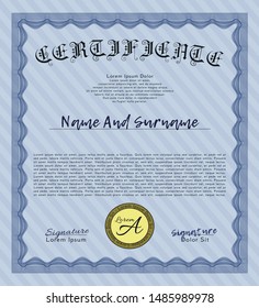 Blue Sample Diploma. With guilloche pattern. Money design. Customizable, Easy to edit and change colors. 