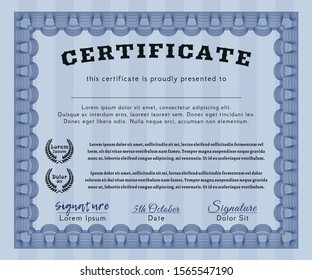 Blue Sample Diploma. With guilloche pattern. Money Pattern design. Customizable, Easy to edit and change colors. 