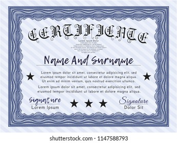 Blue Sample Diploma. With linear background. Detailed. Money style design. 
