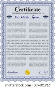 Blue Sample Diploma. With linear background. Frame certificate template Vector. Modern design. 