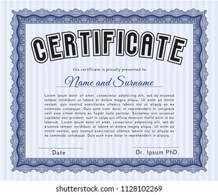Blue Sample Diploma. Lovely design. With background. Vector illustration. 