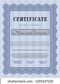 Blue Sample Diploma. Modern design. Vector illustration. Printer friendly. 