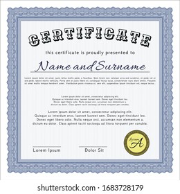 Blue Sample Diploma. Modern design. Vector illustration. With complex background. 