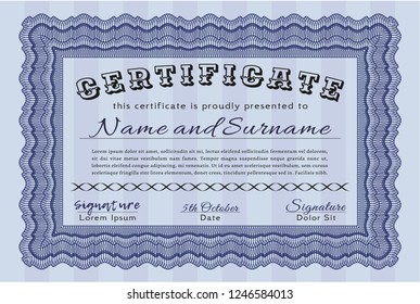 Blue Sample Diploma. Money design. With background. Vector illustration. 