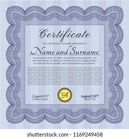 Blue Sample Diploma. Money Pattern design. Detailed. With complex background. 