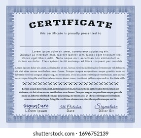 Blue Sample Diploma. Money Pattern design. Vector illustration. With complex background. 