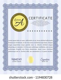 Blue Sample Diploma. Nice design. Customizable, Easy to edit and change colors. With guilloche pattern. 