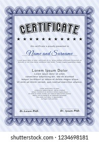 Blue Sample Diploma. Nice design. With background. Detailed. 