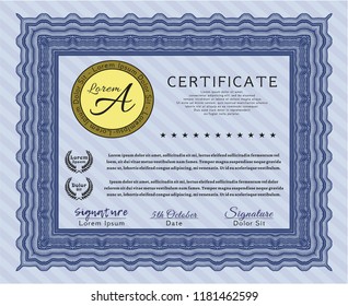 Blue Sample Diploma. Printer friendly. Nice design. Vector illustration. 