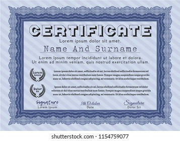 Blue Sample Diploma. With quality background. Detailed. Money design. 