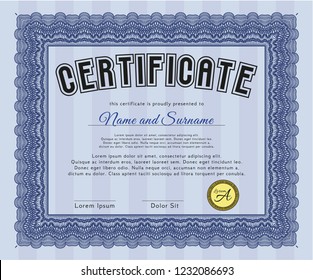 Blue Sample Diploma. With quality background. Money design. Vector illustration. 