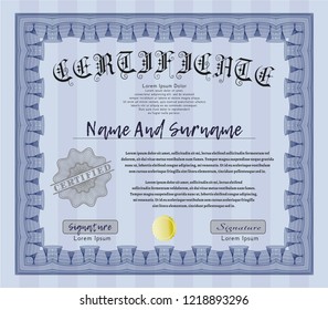 Blue Sample Diploma. Retro design. With complex background. Customizable, Easy to edit and change colors. 