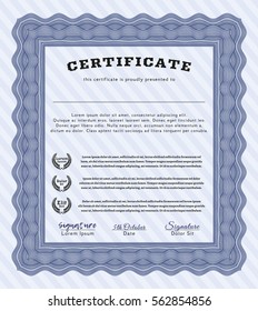 Blue Sample Diploma. Retro design. Detailed. Printer friendly. 