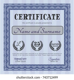 Blue Sample Diploma. Sophisticated design. With guilloche pattern. Customizable, Easy to edit and change colors. 