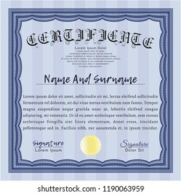 Blue Sample Diploma. Superior design. With linear background. Vector illustration. 