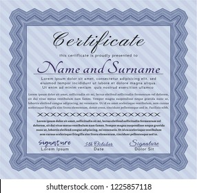 Blue Sample Diploma. Superior design. With guilloche pattern and background. Detailed. 