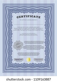  Blue Sample Diploma. Vector illustration. With linear background. Sophisticated design. 