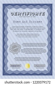Blue Sample Diploma. Vector illustration. Easy to print. Retro design. 