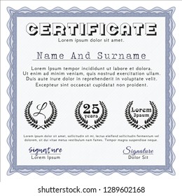 Blue Sample Diploma. Vector illustration. With complex background. Perfect design. 