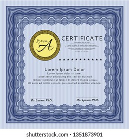  Blue Sample Diploma. Vector illustration. With complex background. Money Pattern. 