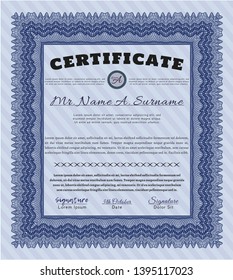 Blue Sample Diploma. Vector illustration. With complex background. Money style design. 