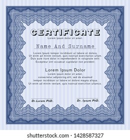 Blue Sample Diploma. Vector illustration. Printer friendly. Retro design. 