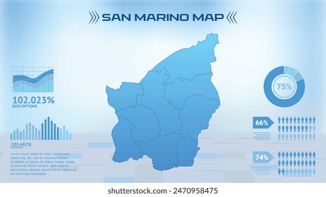 Blue San Marino Map with States, Political San Marino infographic map vector illustration