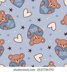 Blue San Valentines Pattern Love Teddy Bear Background