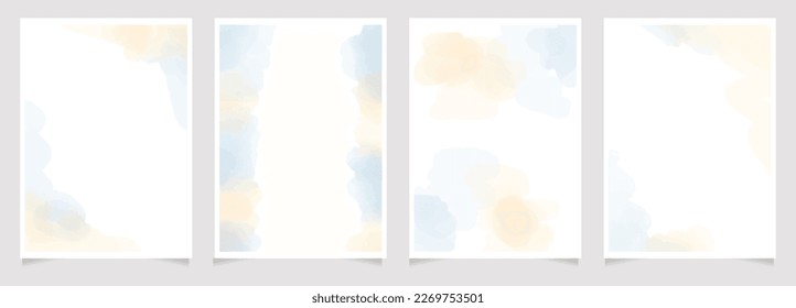 blue and sand beige watercolor wet wash splash 5x7 invitation card background template collection digital painting