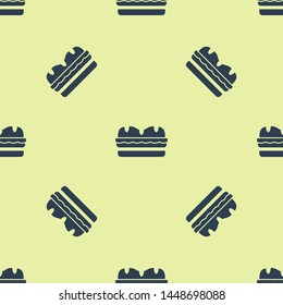 Blue Sandwich icon isolated seamless pattern on white background. Hamburger icon. Burger food symbol. Cheeseburger sandwich sign. Street fast food menu.  Vector Illustration