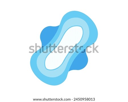Blue sanitary pad with wings. Vector illustration of a sanitary napkin. Feminine Menstrual pad isolated on white bakcground. Concept of menstrual care, personal hygiene, women's health essentials.