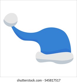 Blue Santa Claus Hat isolated on white background. Winter Merry christmas and new year celebration vector illustration.