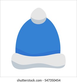 Blue Santa Claus Hat isolated on white background. Winter Merry christmas and new year celebration vector illustration.