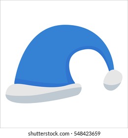 Blue Santa Claus Hat isolated on white background. Winter Merry christmas and new year celebration vector illustration.