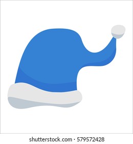 Blue Santa Claus Hat isolated on white background. Winter Merry christmas and new year celebration vector illustration.