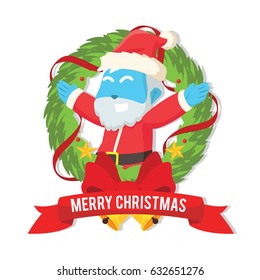 blue santa inside christmas wreath