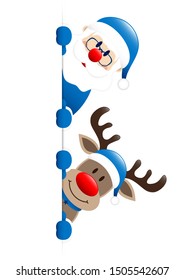 Blue Santa And Reindeer Outside Banner Right