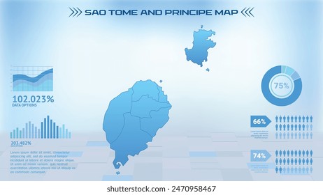 Blue Sao Tome and Principe Map with States, Political Sao Tome and Principe infographic map vector illustration