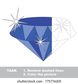 Blue sapphire gemstone. Dot to dot educational game for kids.