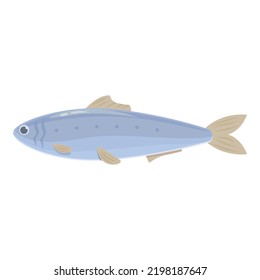 Vector de dibujos animados de iconos de la sardina azul. Marisco de pescado. Alimentos oceánicos