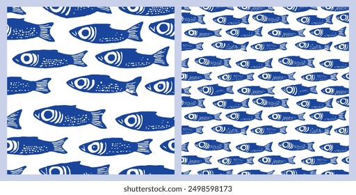 Blue Sardines Little Fish Marine Life Seamless Pattern Vector Illustration