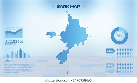 Blue Sark Map with States, Political Sark infographic map vector illustration