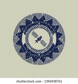 Blue satelite icon inside distress rubber grunge texture stamp