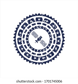 Blue satelite icon inside distressed grunge seal