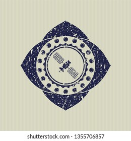 Blue satelite icon inside rubber grunge texture seal