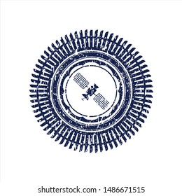 Blue satelite icon inside rubber stamp