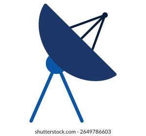 Blue satellite dish icon on white background. Clipart image isolated on background.