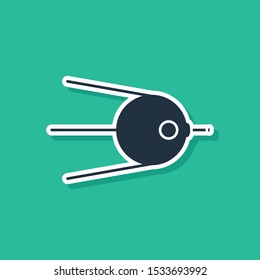 Blue Satellite icon isolated on green background.  Vector Illustration