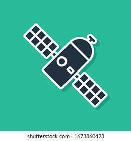 Blue Satellite icon isolated on green background.  Vector Illustration