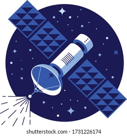 Satélite azul en ilustración de vector espacial